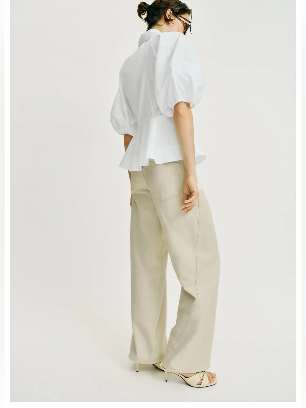 Zara White peplum shirt with Puff Sleeve